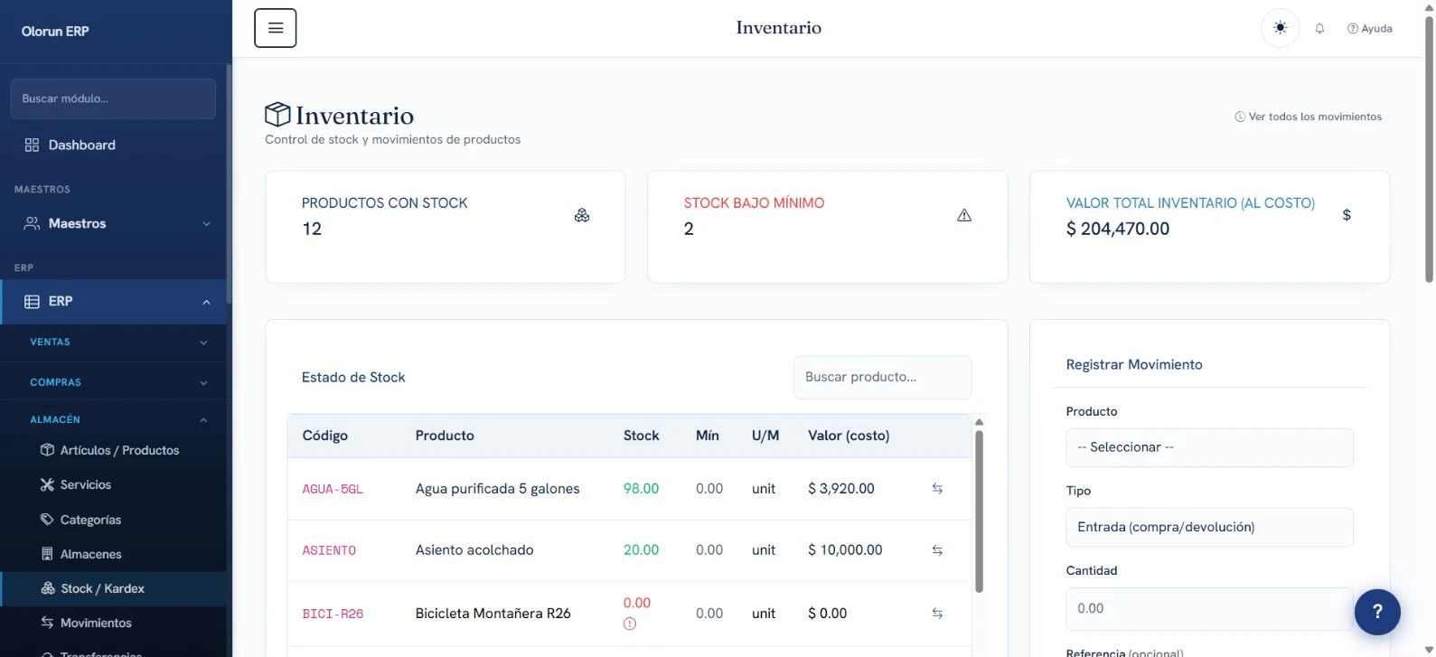 Apps móviles: captura real de Olorun con datos demo