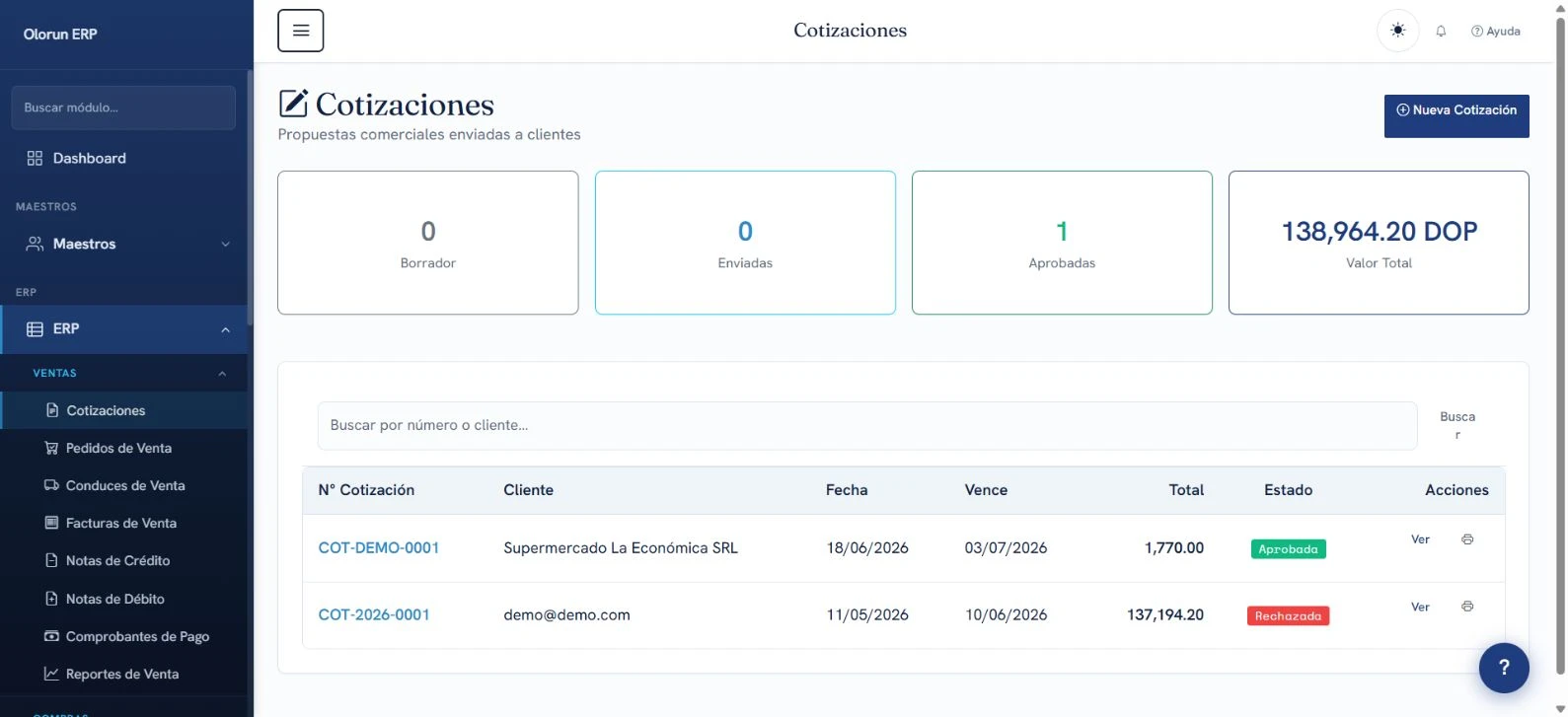 App: captura real de Olorun con datos demo